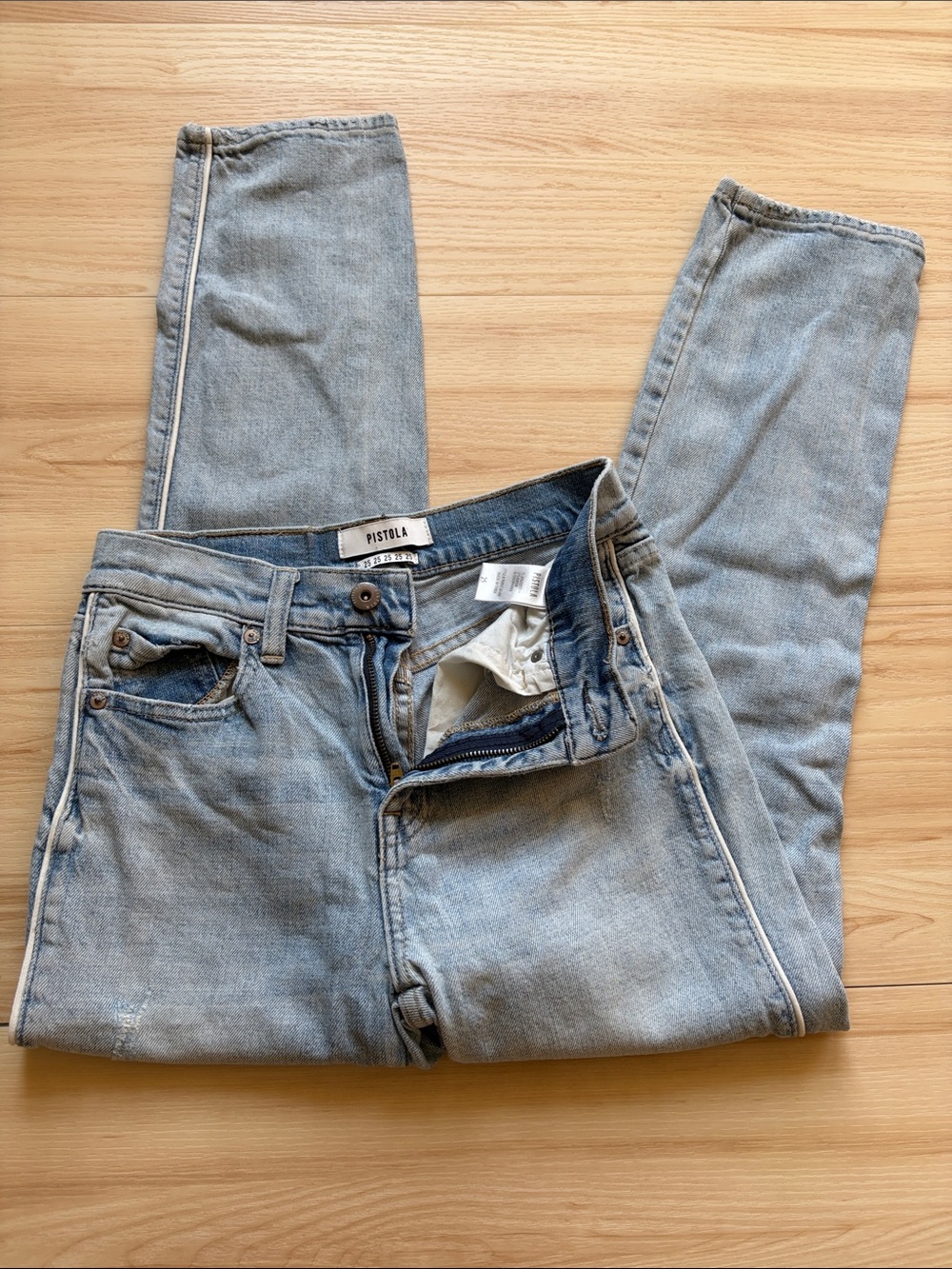 Pistola Light Blue white piping racing stripe women’s skinny jeans